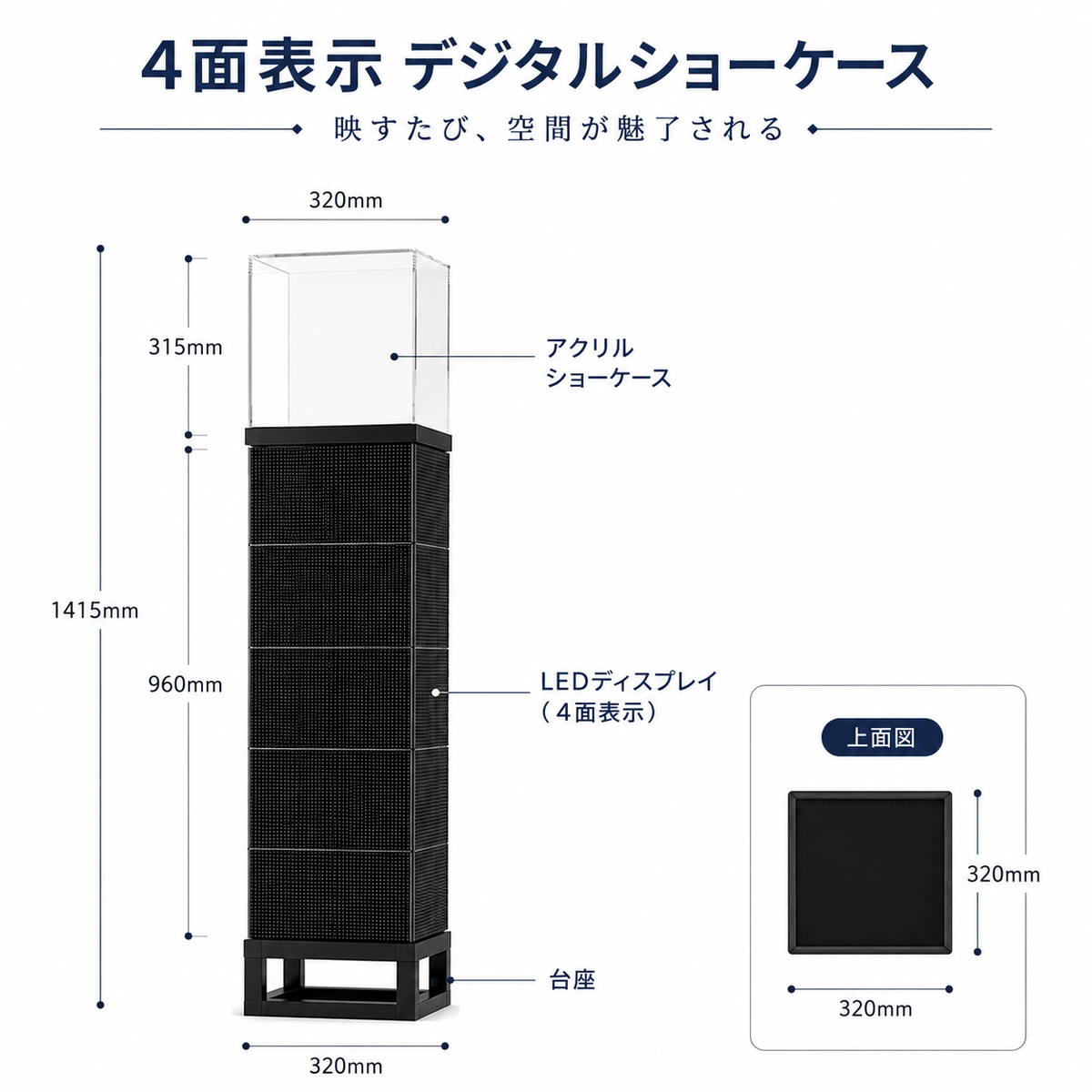 展示物× 4面表示LEDディスプレイデジタル アクリルショーケース付き4FDSP-1415