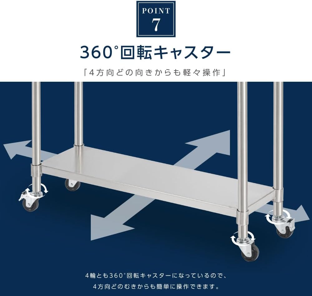 日本製造 ステンレス製 業務用 キャスター付き 奥450×高さ800mm 置棚 作業台棚 ステンレス棚 カウンターラック キッチンラック 二段棚 kot2ca-3045