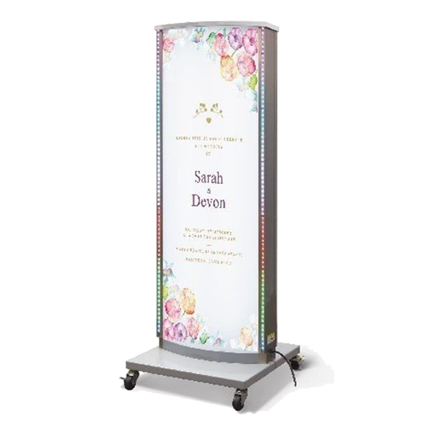 LED電飾スタンド看板 楕円形 LEDイルミネーション付き 印刷シート貼込タイプ 両面表示 シルバー AND-S480