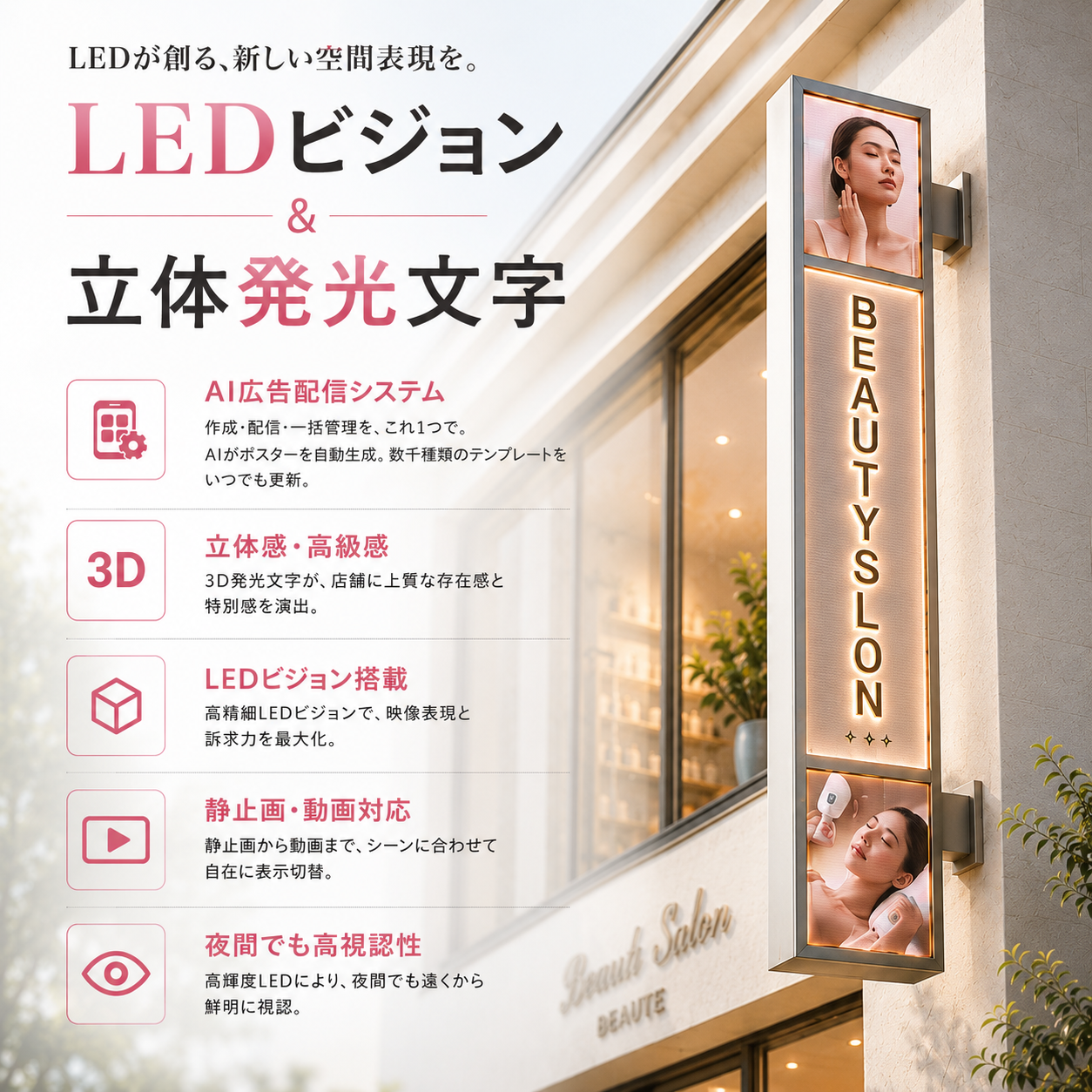 両面表示屋外対応スマーフォンで簡単内容更新チャンネル文字タイプLEDビジョン付き次世代新しい空間表現袖看板