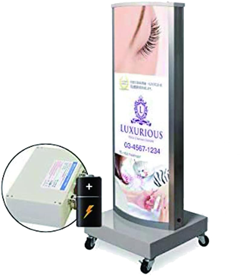 LED電飾スタンド看板 楕円形 バッテリー充電式 印刷シート貼込タイプ 両面表示 シルバー LED-J1100