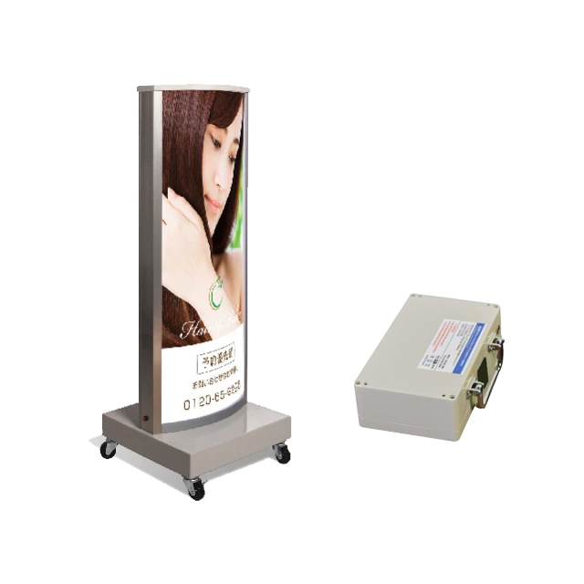 LED電飾スタンド看板 楕円形 バッテリー充電式 印刷シート貼込タイプ 両面表示 シルバー LED-J1350