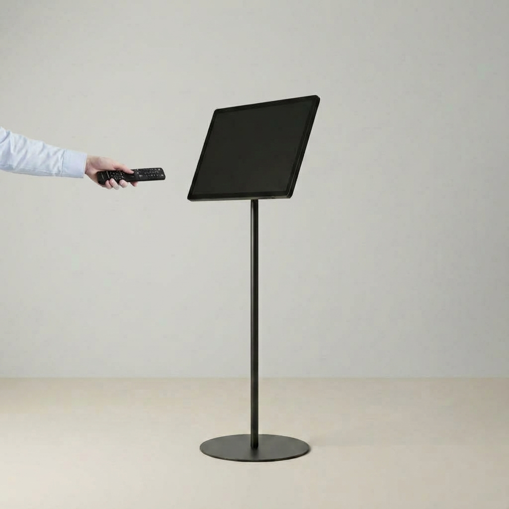 USB挿入だけ スチール製ワンポールスタンド電子ペーパーサイネージ 23.8インチ TSTV-S23
