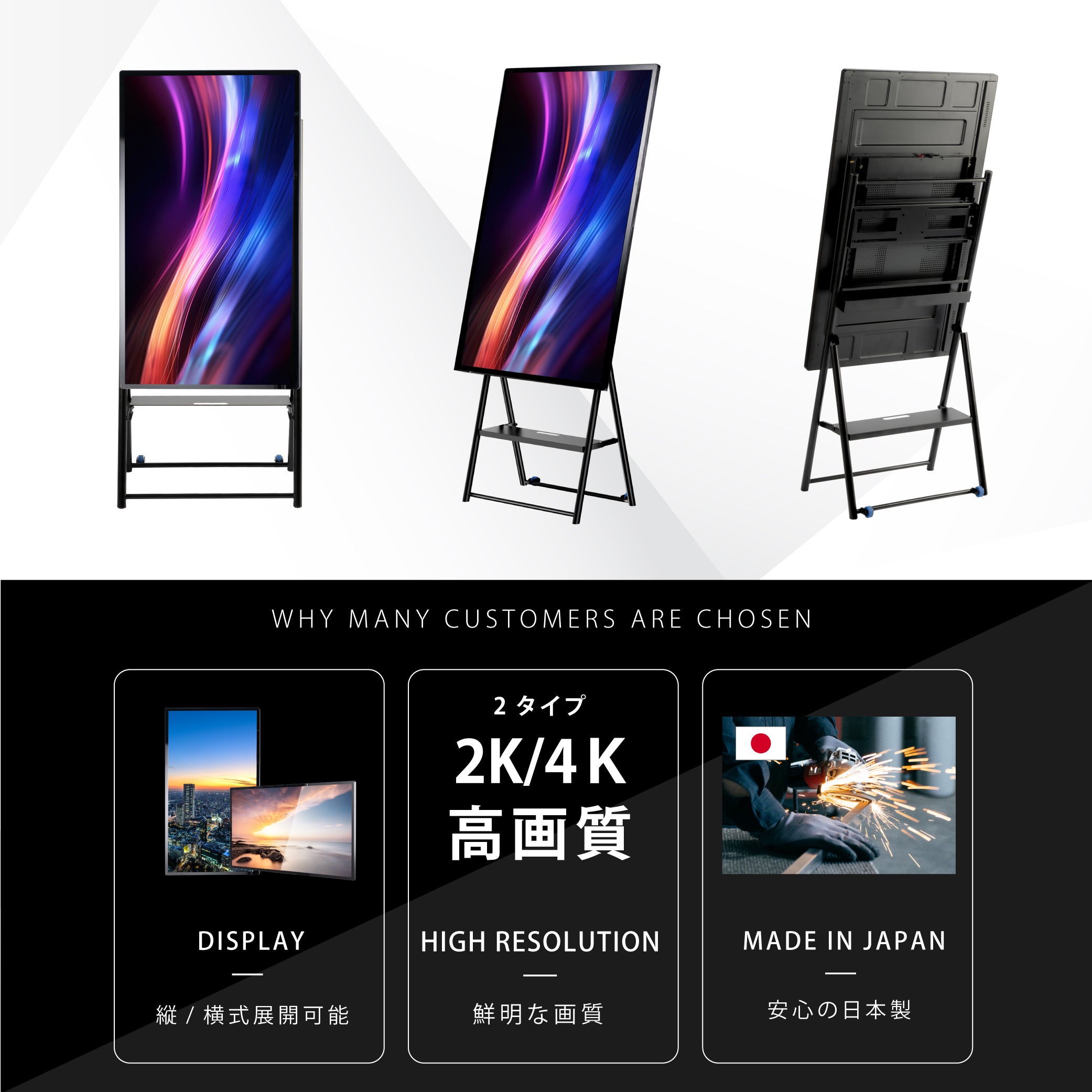 屋内仕様 32/43/50インチ 対応デジタルサイネージ 傾斜型スタンドセット 縦横自由 コンテンツ配信 軽量 USBメモリー dsns-e