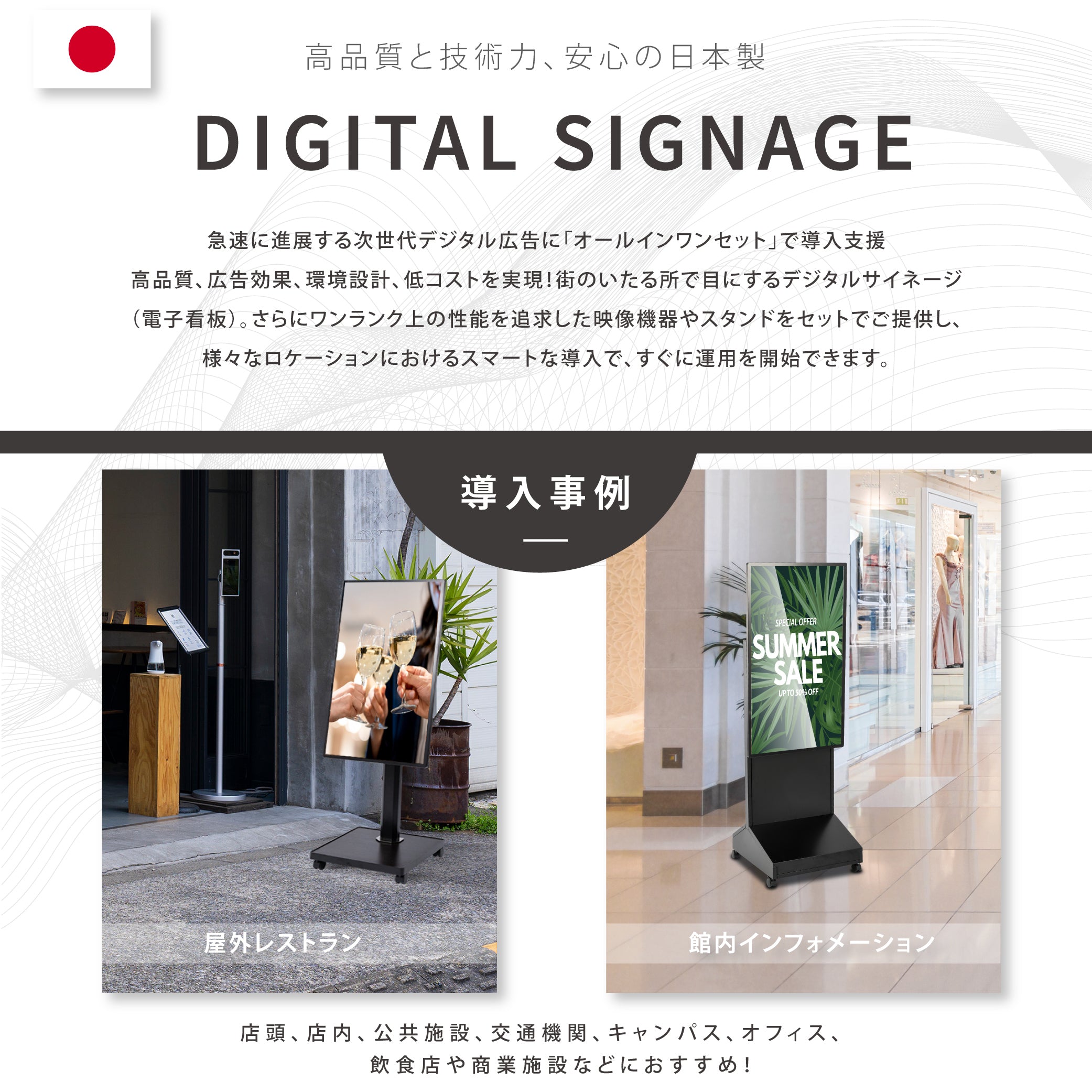 屋内仕様 32/43/50インチ 対応デジタルサイネージ 傾斜型スタンドセット 縦横自由 コンテンツ配信 軽量 USBメモリー dsns-i