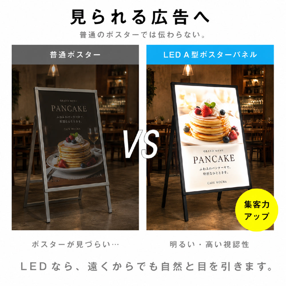 LED A型スタンド看板 A1 片面 高輝度 3000lux 光るポスターパネル 電飾看板 メニューボード 折りたたみ 屋内用 ブラック ホワイト f-led-pu-a1s