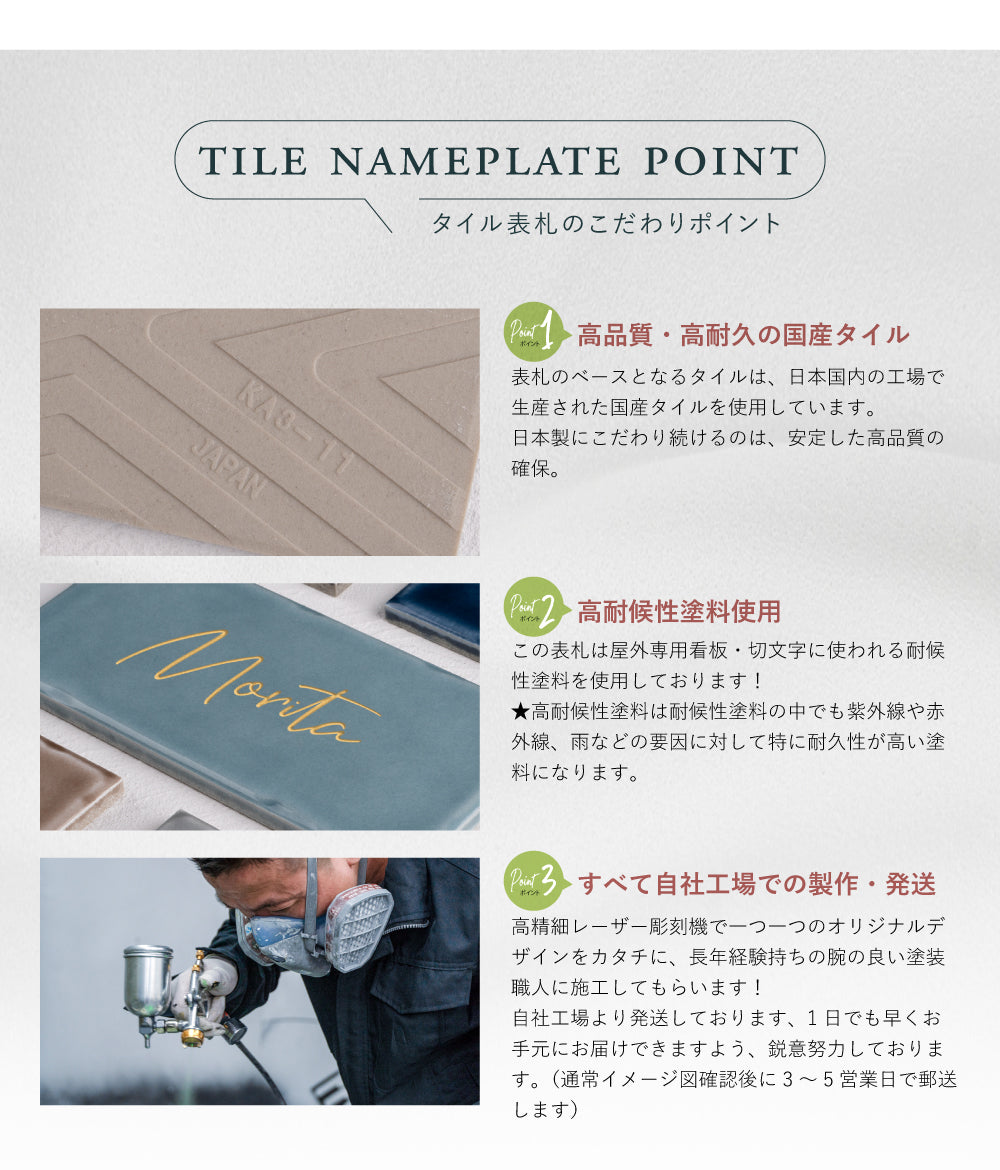 表札 戸建て W144mmXH69mm×t7mm タイル 北欧 ポスト 番地 住所 門柱 新築祝い コンパクト gs-nmpl-1070
