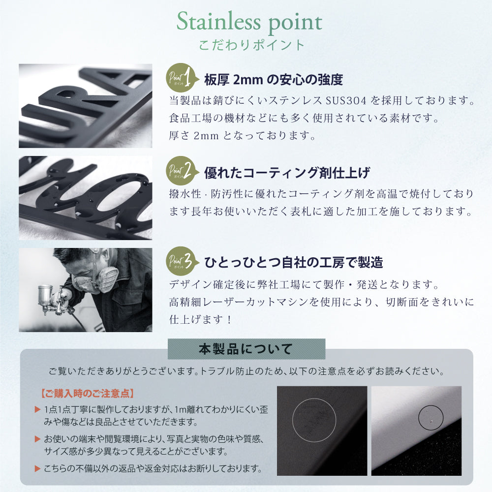 表札 ステンレス 戸建 インターホンカバー&表札 ネームプレート 名前入り 漢字 番地 gs-nmpl-1076