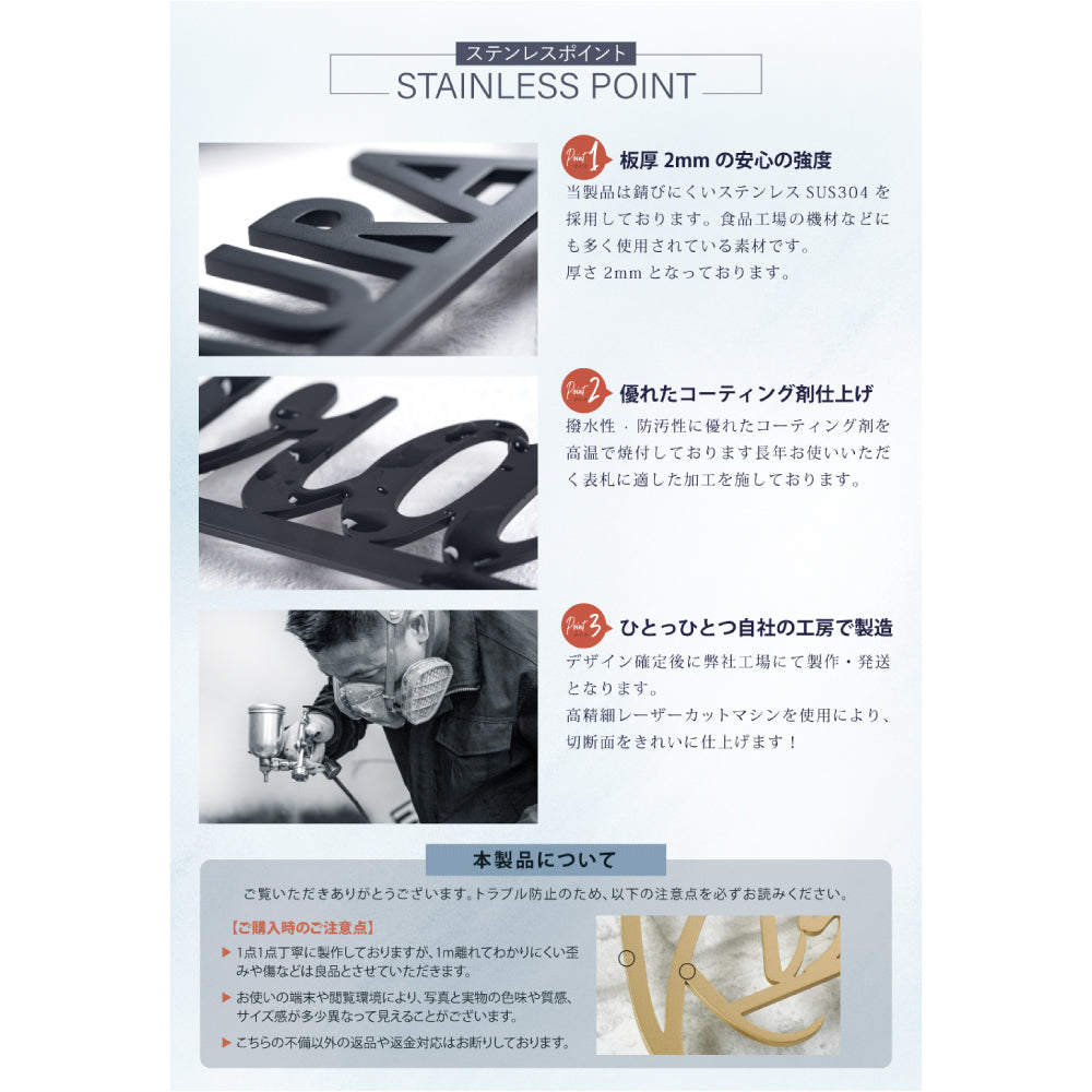 表札 おしゃれ 戸建て ステンレス 切り文字 【漢字と英字アルファベットの2つを併記】 漢字 北欧 新築祝い gs-nmpl-1084
