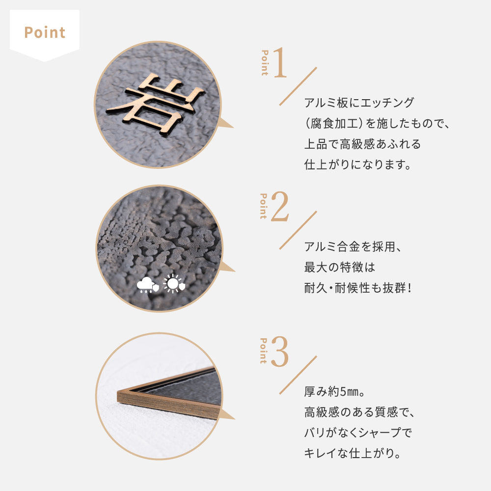 アルミ 130角/150角 凸エッチング 極厚 5mm 戸建て オシャレ 手書き風 玄関 ドア 屋外 住宅 新築祝い オーダーメイド gs-nmpl-1103