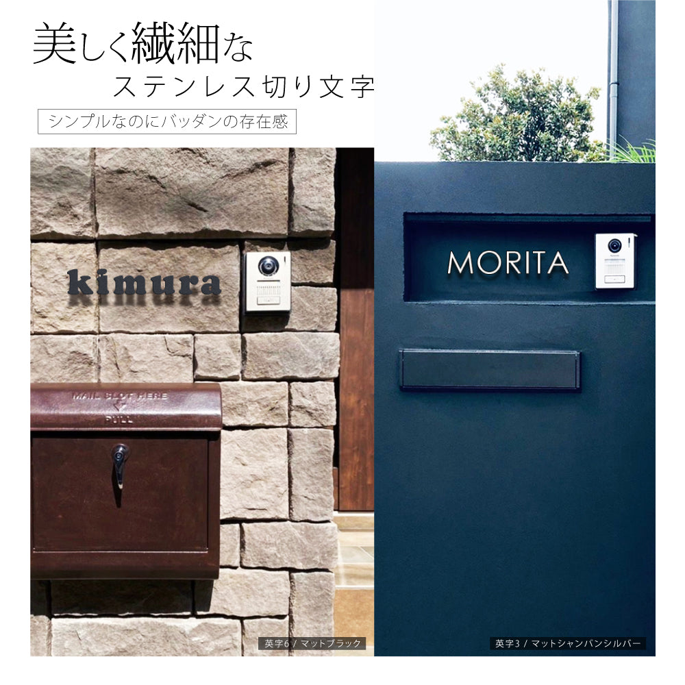 表札 おしゃれ 【必要な文字数でご注文してください】ステンレス 切り文字 100mm角 DIY ルームナンバー アルファベット ローマ字 戸建て 住宅 gs-nmpl-ks-eng