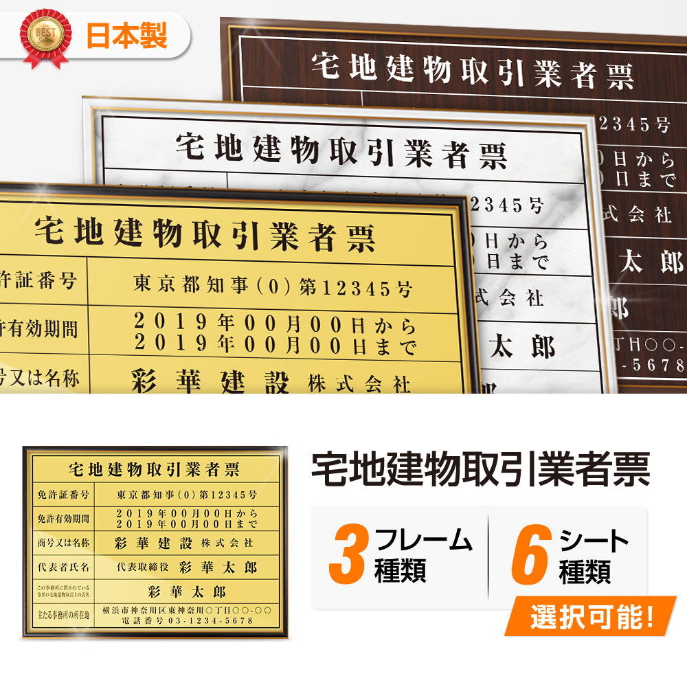 宅地建物取引業者票 宅地 店舗 事務所用看板 更新 許可票 gs-pl-CT211B