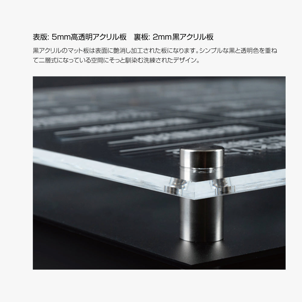 宅地建物取引業者票【透明アクリル×黒アクリル板】【文字彫刻加工】横450×縦350×厚さ5mm 許可票 gs-pl-tr-t-ck