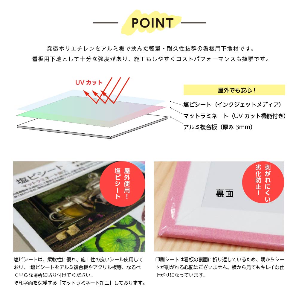 サイズ選べる プレート看板 ショップ看板 オーダー【完全入稿】デザイン自由 屋外用 アルミ複合板タイプ 案内板 gspl-05