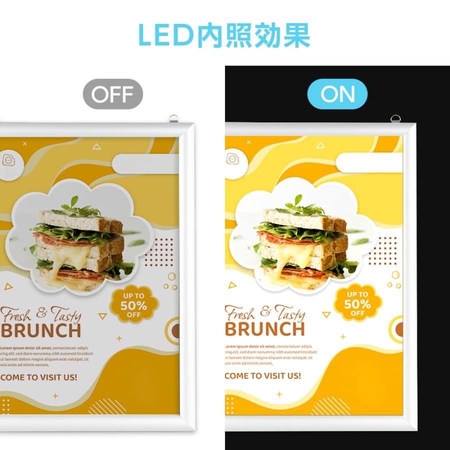 LEDポスターパネル 屋内用 A1 四辺開閉式 シルバー W602×H853mm ポスターフレーム LEDパネル ipg30-a1