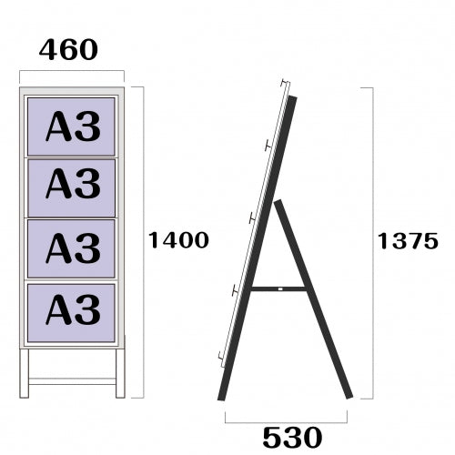 カードケーススタンド看板 A3横4 片面 シルバー kdks-a3y4k