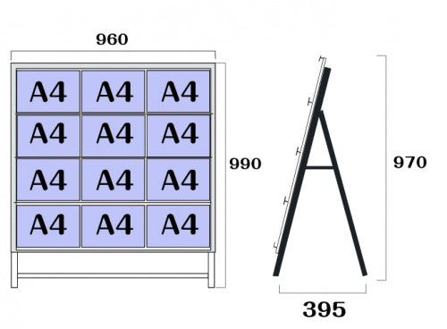 カードケーススタンド看板 A4横12 片面 シルバー kdks-a4y12k