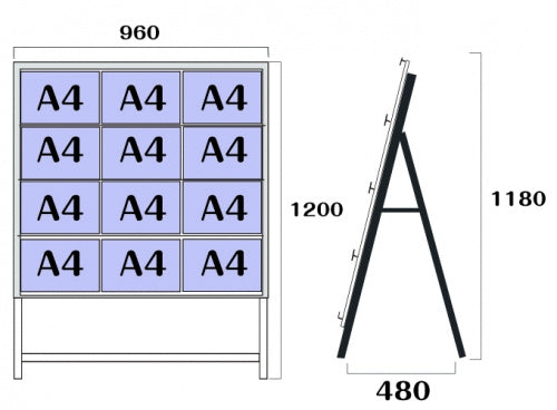 カードケーススタンド看板 ハイタイプ A4横12 片面 シルバー kdks-a4y12kh