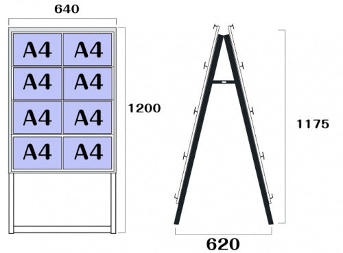 カードケーススタンド看板 ハイタイプ A4横16 両面 シルバー kdks-a4y16rh