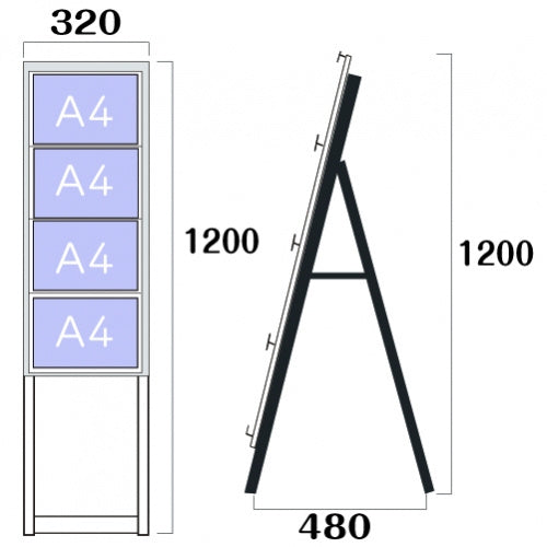カードケーススタンド看板 ハイタイプ A4横4 片面 シルバー kdks-a4y4kh