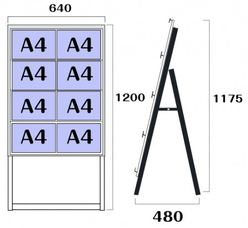 カードケーススタンド看板 ハイタイプ A4横8 片面 シルバー kdks-a4y8kh