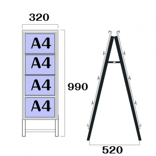 カードケーススタンド看板 A4横8 両面 シルバー kdks-a4y8r