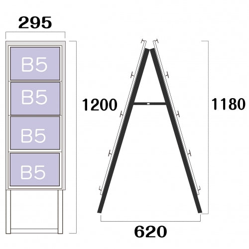 カードケーススタンド看板 ハイタイプ B5横8 両面 シルバー kdks-b5y8rh