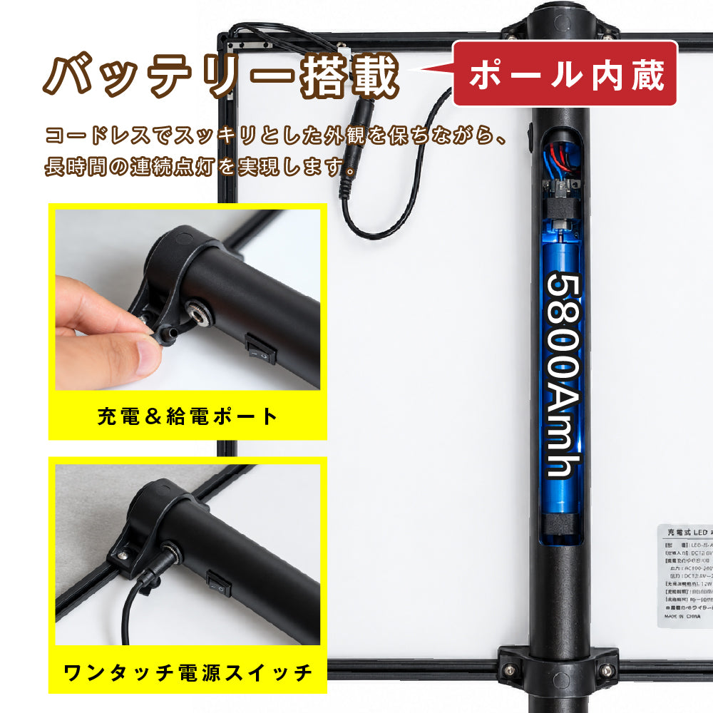 光るプラカード看板 LED手持ち看板 充電式 A3 A4 片面 4000lux 高輝度 コードレス パネル看板 案内 イベント 集客 飲食店 展示会 強化ガラス led-hs-a