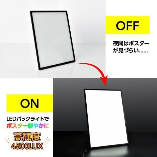 LEDポスターパネル 屋内用 A4 薄型 スライド式 シルバー/ブラック W212.5×H305mm ポスターフレーム LEDパネル led-pu-a4