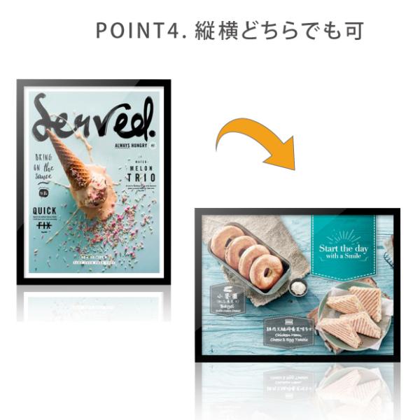 LEDポスターパネル 屋内用 薄型 角形 フロントオープン磁石式 W457×H632mm シルバー/ブラック ポスターフレーム LEDパネル mgl-15s