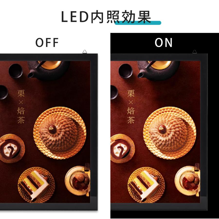 LEDポスターパネル 屋内用 A2 薄型 角形 フロントオープン磁石式 W457×H631mm ブラック ポスターフレーム LEDパネル mglkh-a2