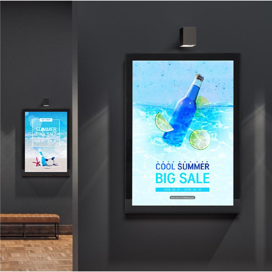 LEDポスターパネル 屋内用 A2 薄型 角形 フロントオープン磁石式 W457×H631mm ブラック ポスターフレーム LEDパネル mglkh-a2