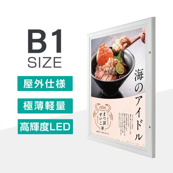 LEDポスターパネル 屋外用 B1 防犯鍵付 薄型 シルバー W828×H1130mm ポスターフレーム LEDパネル T003-3-B1