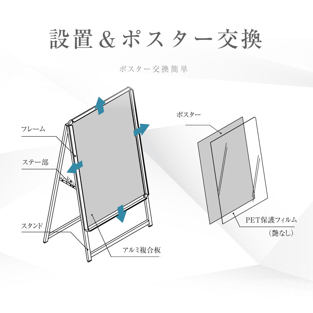 A型スタンド看板 標準タイプ A0 縦 片面 シルバー ta0-s