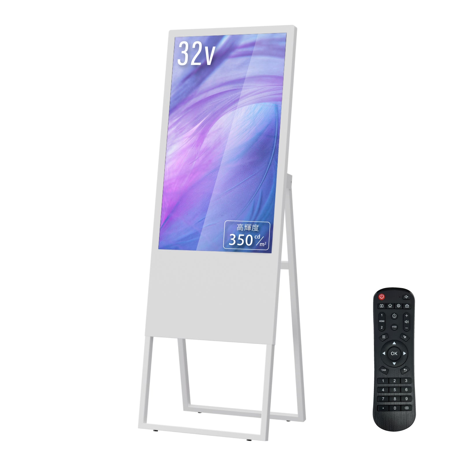 2色選べる 32型A型スタンド超薄型 デジタルサイネージ W445mm×H1340mm tv-32 tv-32-bk