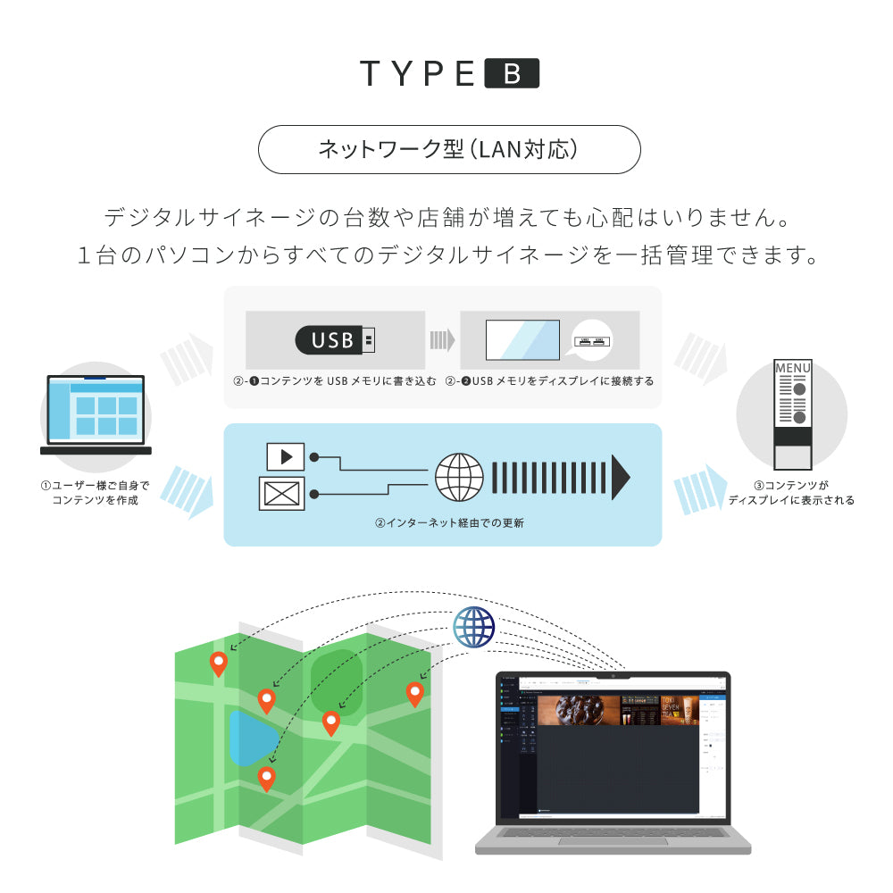 2色選べる 32型A型スタンド超薄型 デジタルサイネージ W445mm×H1340mm tv-32 tv-32-bk
