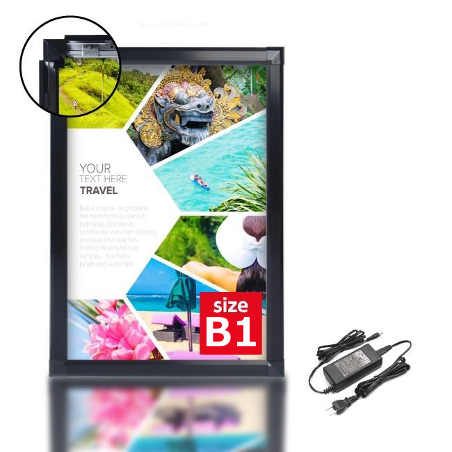 LEDポスターパネル 屋内用 B1 四辺開閉式 アルミフレーム 4500lux W773×H1095mm シルバー/ブラック ポスターフレーム LEDパネル Y-PGP-B1