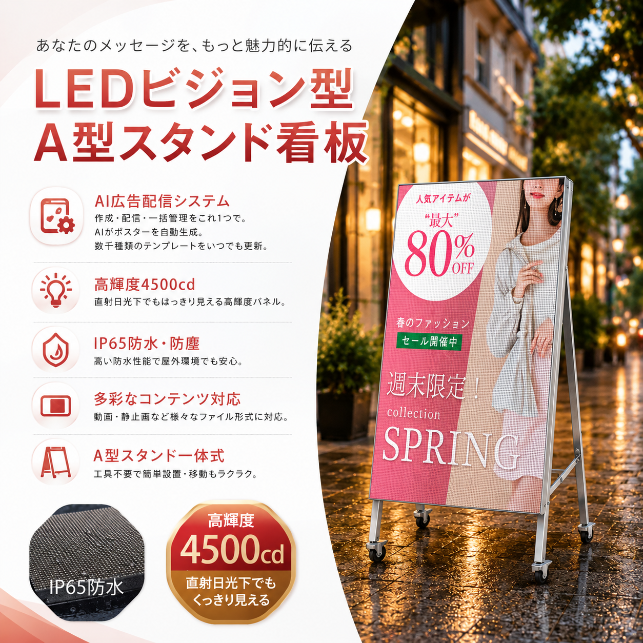 屋外対応　スマホでコンテンツ送信A型LEDビジョンスタンド看板ALF-1200