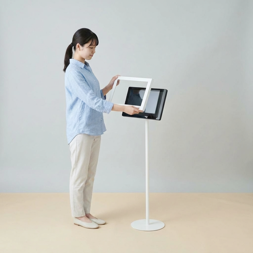 USB挿入だけ　スチール製ワンポールスタンド電子ペーパーサイネージ 13.3インチ TSTV-S13