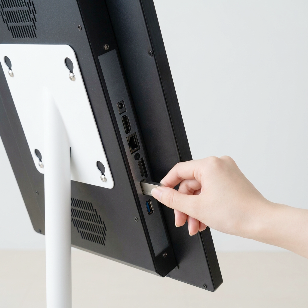 USB挿入だけスチール製ワンポールスタンド電子ペーパーサイネージ 15.6インチ TSTV-S15