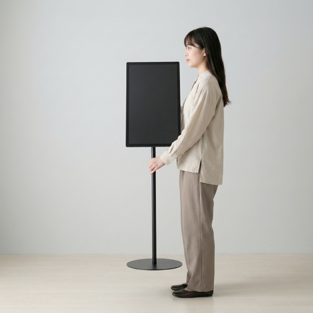 USB挿入だけ　スチール製ワンポールスタンド電子ペーパーサイネージ 23.8インチ TSTV-S23