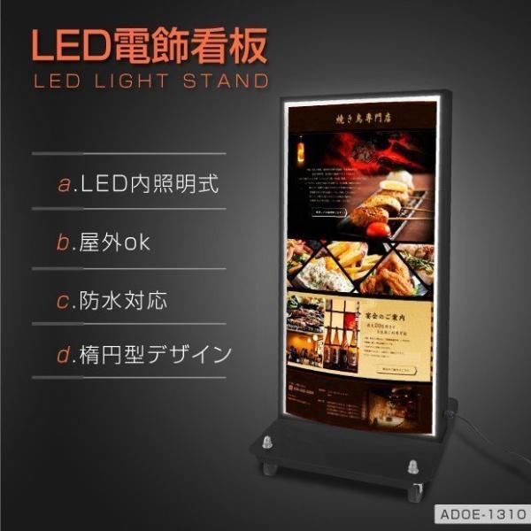 LED電飾スタンド看板 楕円形 印刷シート貼込タイプ 両面表示 シルバー/ブラック ADOE-LED1310