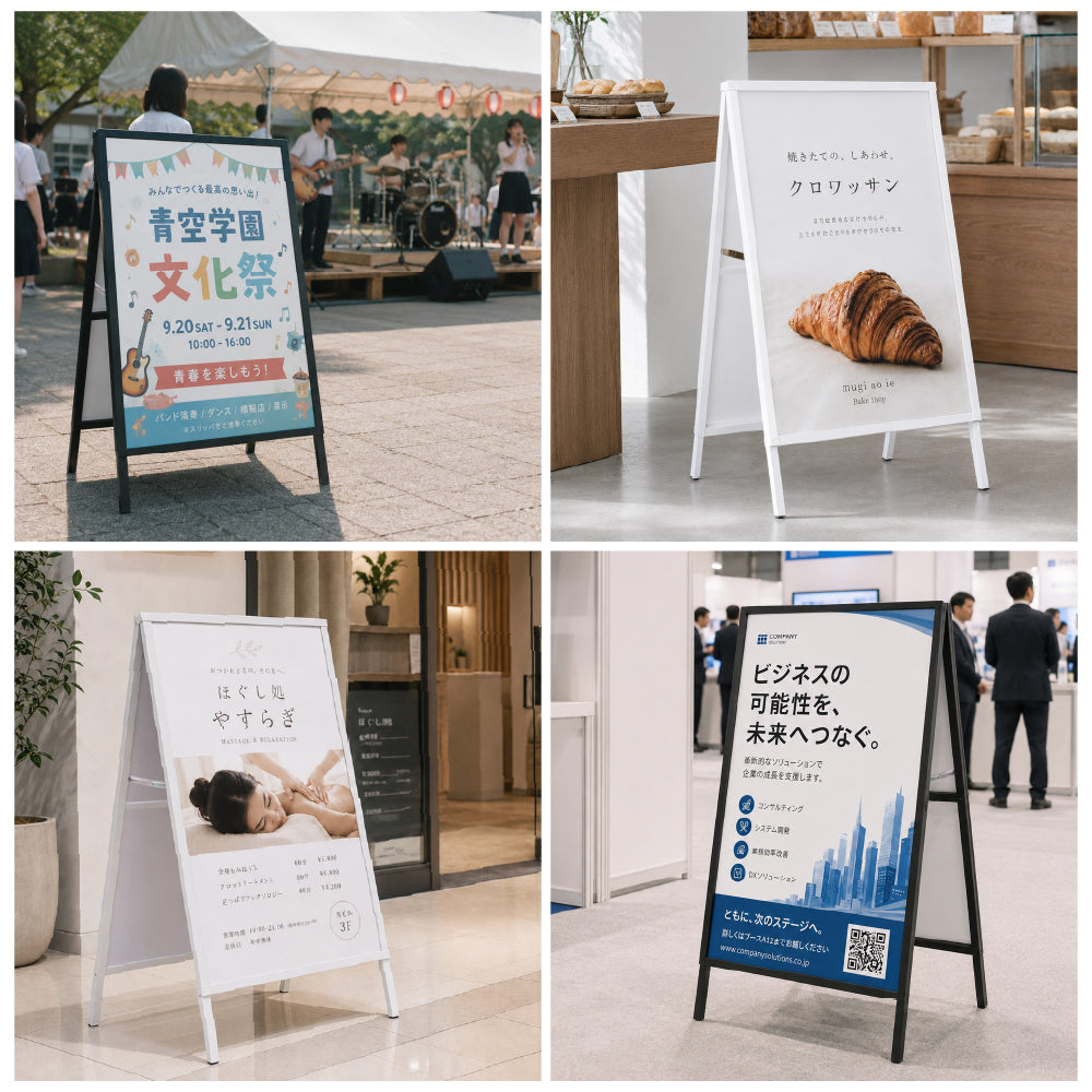 屋内用 折り畳み型 上部オープンタイプ ポスター差し替えアイアン製A型スタンド看板 A1サイズ両面 白黒選択 AFB-A1-D