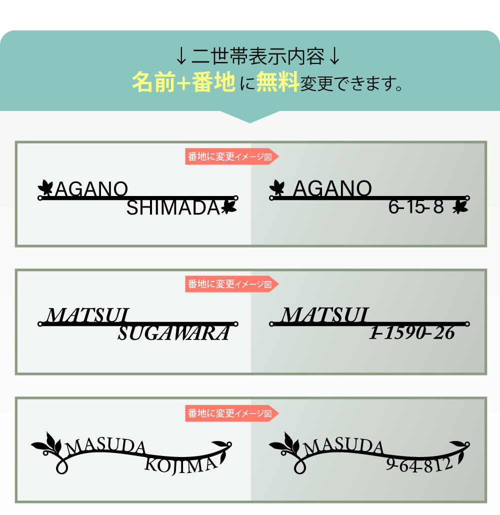 表札 おしゃれ 戸建て 住宅 ステンレス アイアン風 切り文字 二世帯表札 ドア 玄関 gs-nmpl-1054