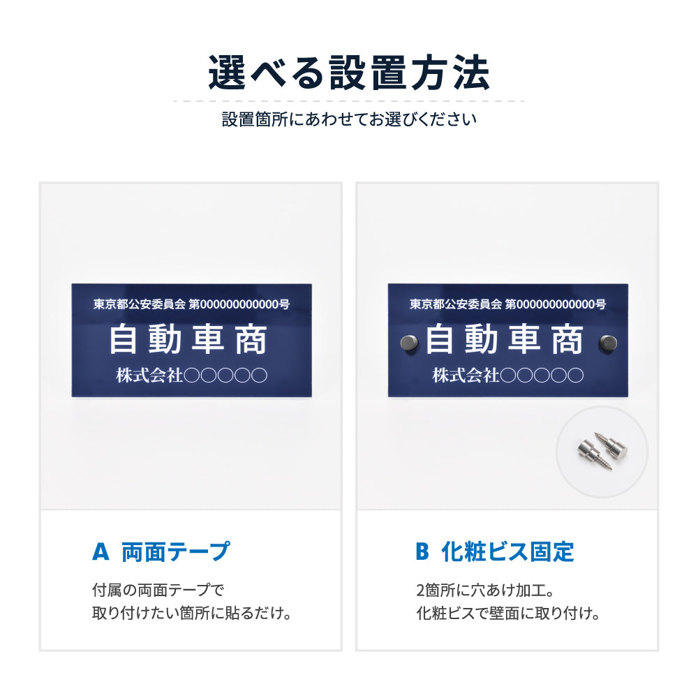 古物商 プレート 許可 紺色 許可証 標識 全国公安委員会指定 警察署対応 穴あけ 両面テープ スタンド gs-pl-kobutsu