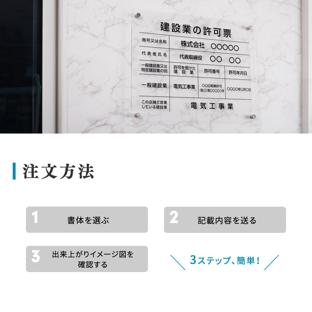 建設業の許可票 看板  W450mm×H350mm×t3mm 許可票 文字入れ無料 【内容印刷込み】gspl-3rb