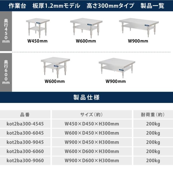 日本製造 ステンレス製 業務用 コンロ台 高さ300mm 置棚 作業台棚 ステンレス棚 カウンターラック キッチンラック 二段棚 kot2ba300