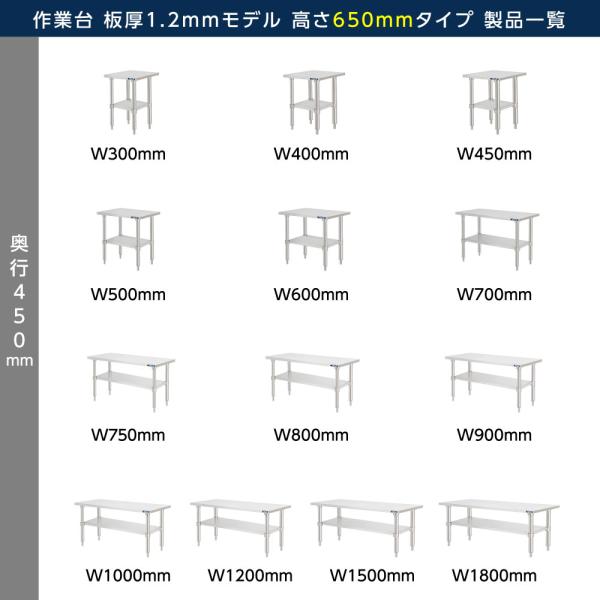 日本製造 ステンレス製 業務用 コンロ台 奥450×高さ650mm 置棚 作業台棚 ステンレス棚 カウンターラック キッチンラック 二段棚 kot2ba650