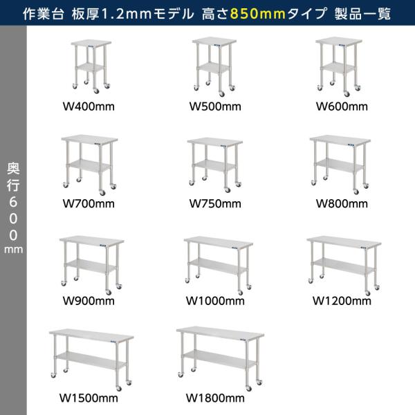 日本製造 ステンレス製 業務用 キャスター付き 奥600×高さ850mm 置棚 作業台棚 ステンレス棚 カウンターラック キッチンラック 二段棚 kot2ca850