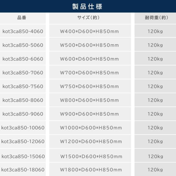 日本製造 ステンレス製 業務用 キャスター付き 3段タイプ 奥600×高さ850mm 置棚 作業台棚 ステンレス棚 カウンターラック キッチンラック 二段棚 kot3ca850